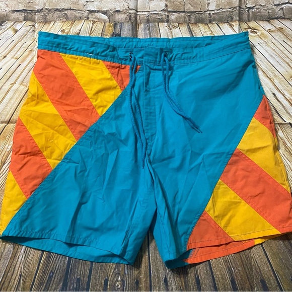 Vintage 70’s Jockey Orange Green Striped Brief Lined Swim Trunks Shorts - Picture 1 of 7